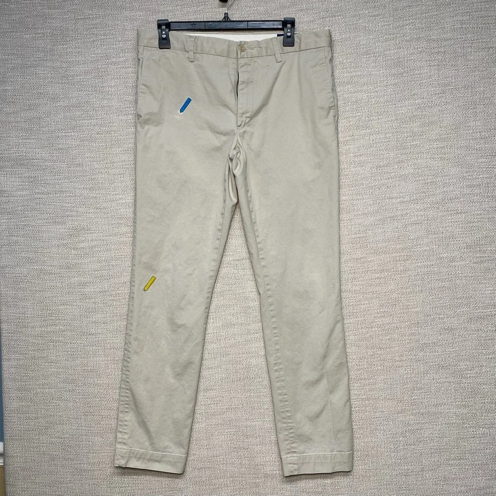 Polo Ralph Lauren Chino Pants 34x32 Mens Stretch Slim Beige Preppy Ivy